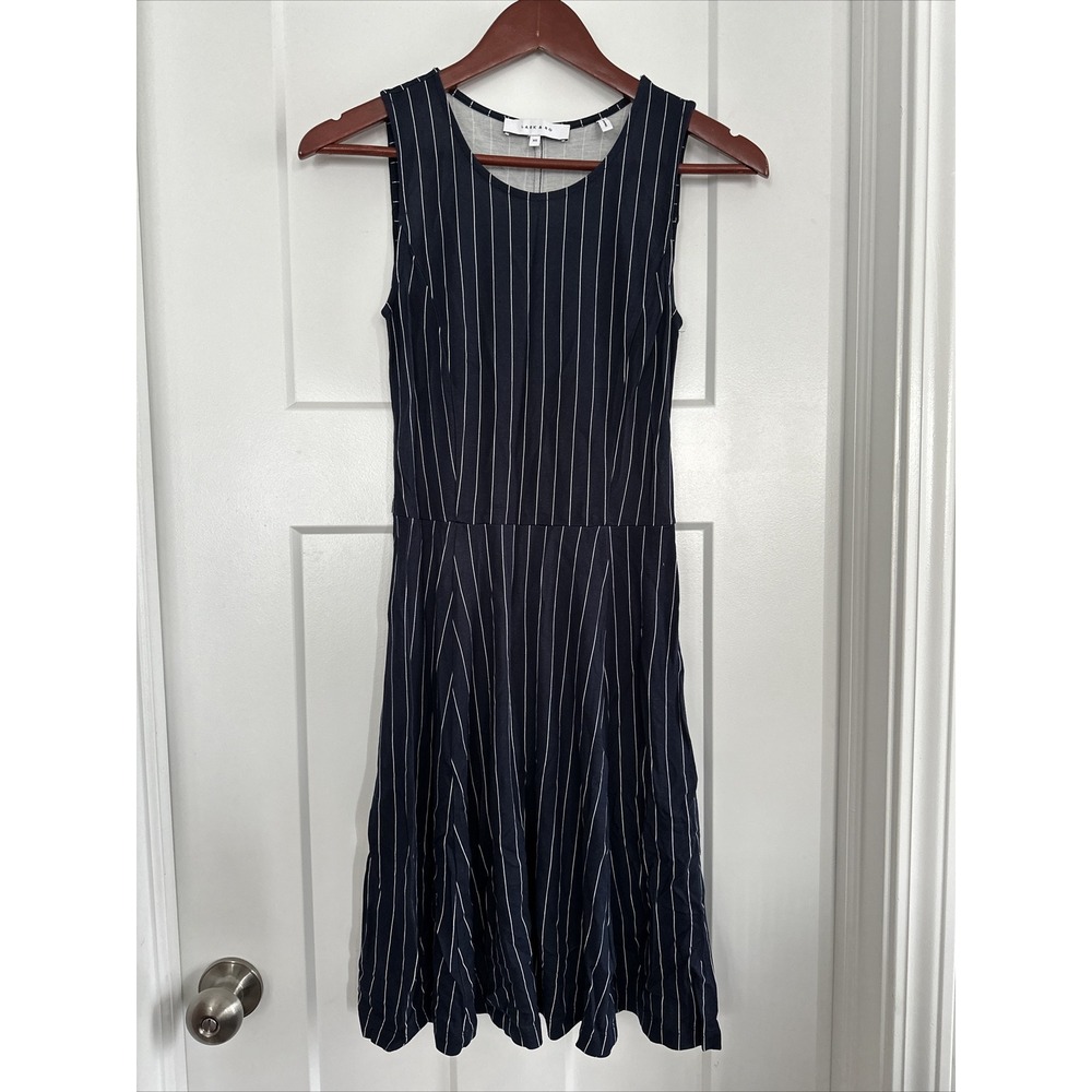 Lark and Ro dress Stripe Dark Blue Fit And Flared Skirt XS Extra Small Wedding